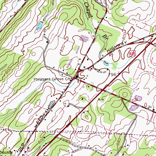 Topographic Map of Pleasant Grove Baptist Church, TN