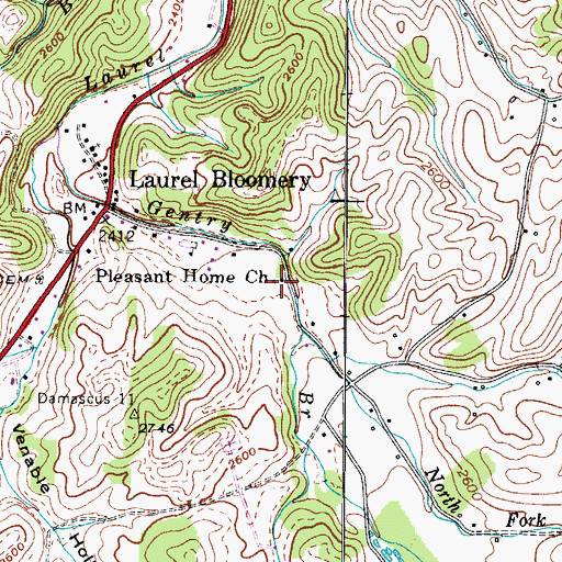 Topographic Map of Pleasant Home Church, TN