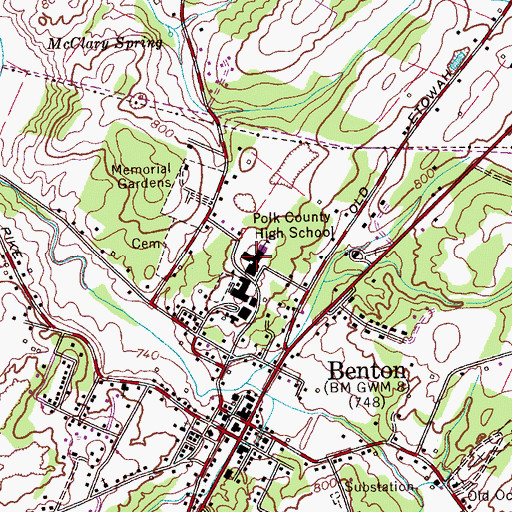 Topographic Map of Polk County High School, TN
