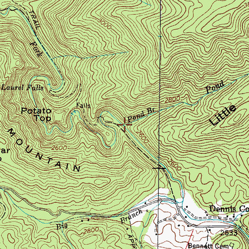 Topographic Map of Pond Branch, TN