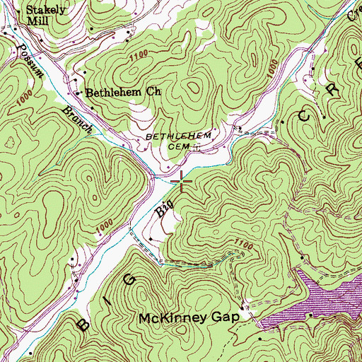 Topographic Map of Possum Branch, TN