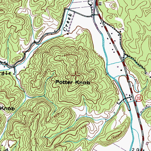 Topographic Map of Potter Knob, TN