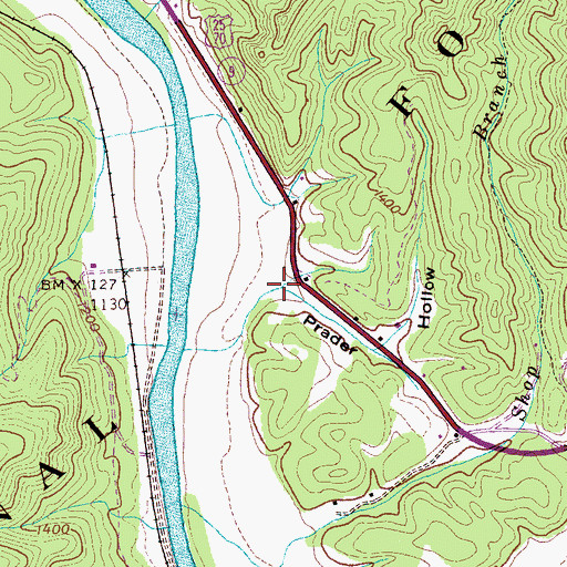 Topographic Map of Prader Hollow, TN