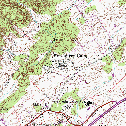 Topographic Map of Presbytery Camp, TN