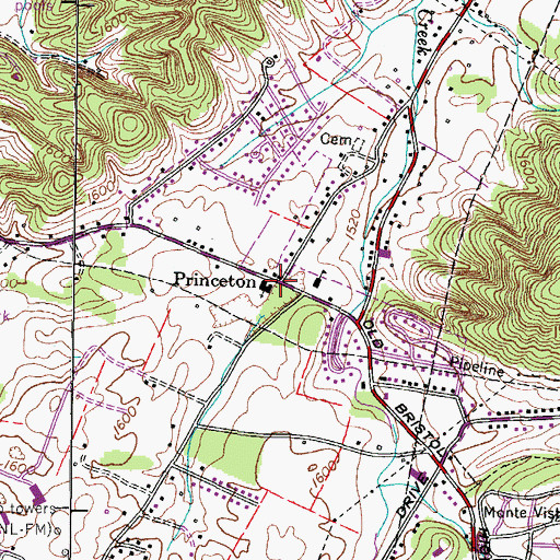 Topographic Map of Princeton, TN