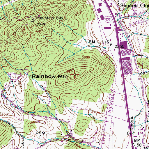 Topographic Map of Rainbow Mountain, TN