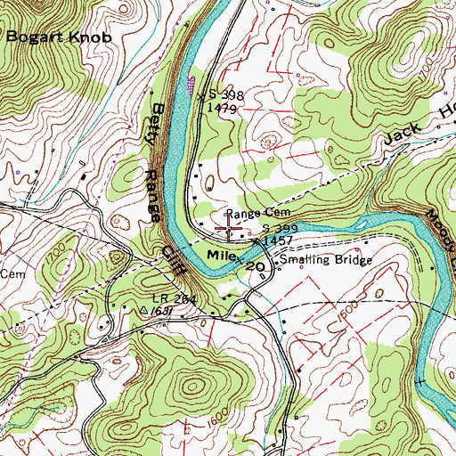 Topographic Map of Range Cemetery, TN