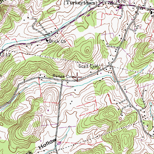 Topographic Map of Range Cemetery, TN