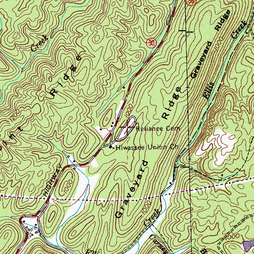 Topographic Map of Reliance Cemetery, TN