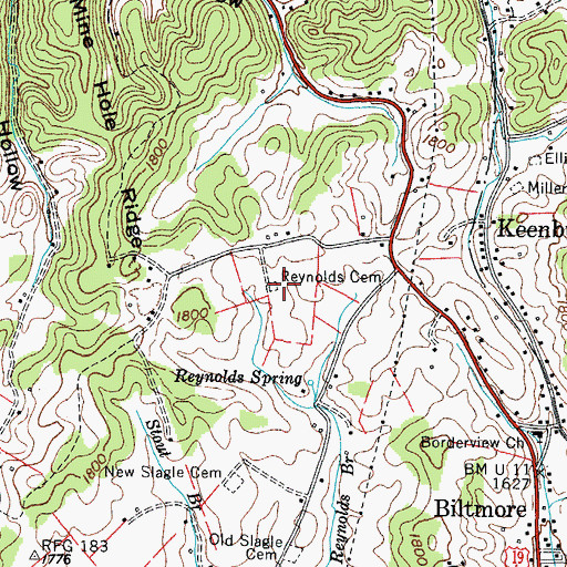 Topographic Map of Reynolds Cemetery, TN