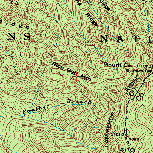 Topographic Map of Rich Butt Mountain, TN