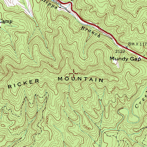Topographic Map of Ricker Mountain, TN