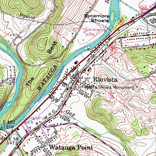 Topographic Map of Riovista, TN