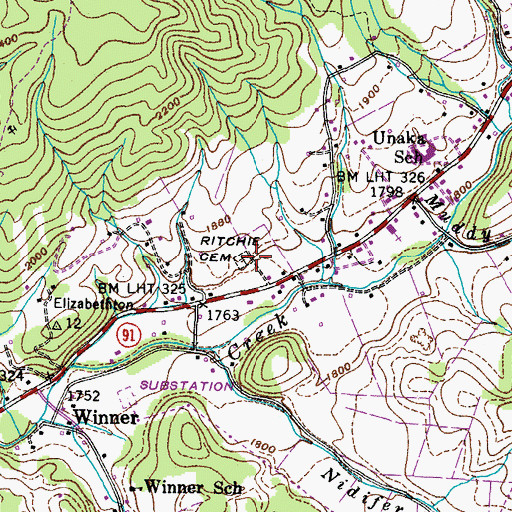 Topographic Map of Ritchie Cemetery, TN