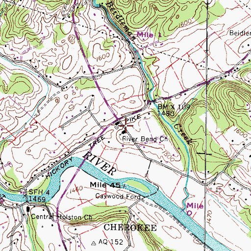 Topographic Map of River Bend Church, TN