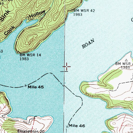 Topographic Map of Roan Creek, TN