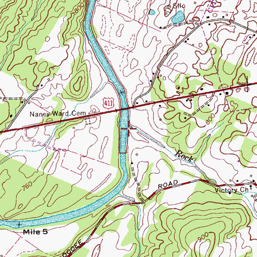 Topographic Map of Rock Branch, TN