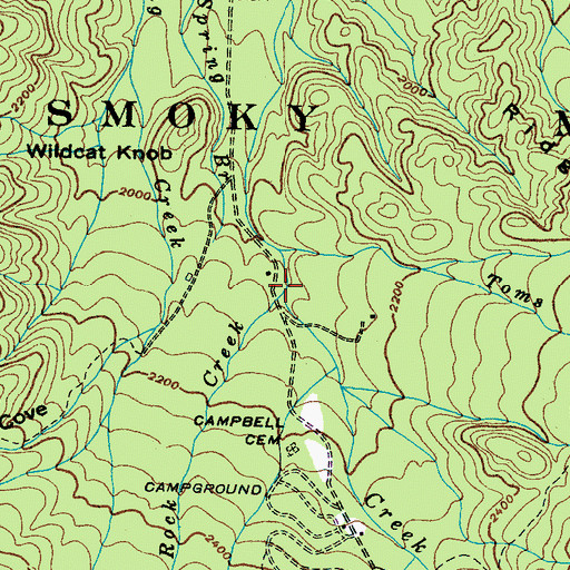 Topographic Map of Rock Creek, TN