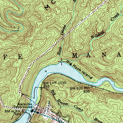 Topographic Map of Rock Island Branch, TN