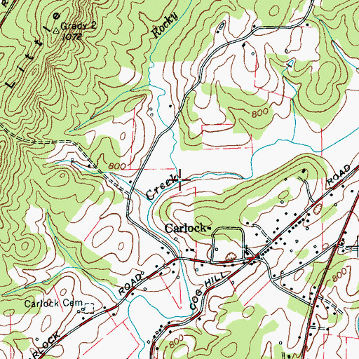 Topographic Map of Rocky Branch, TN