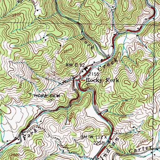 Topographic Map of Rocky Fork, TN