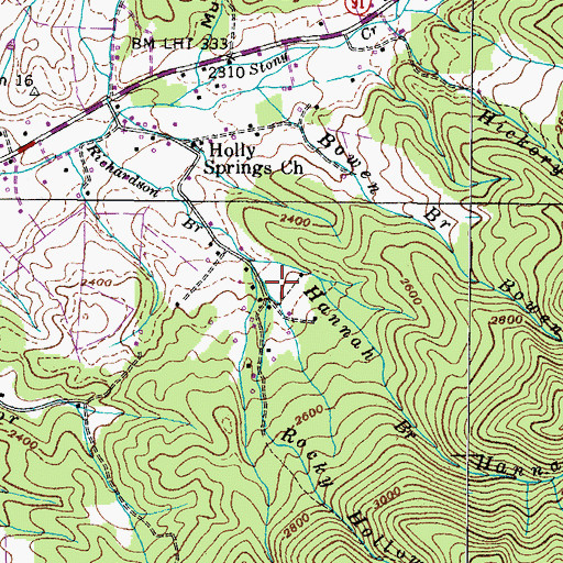 Topographic Map of Rocky Hollow Branch, TN