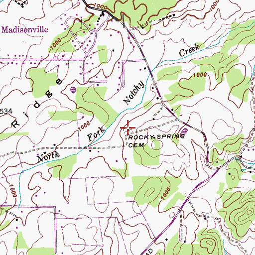 Topographic Map of Rocky Spring Cemetery, TN