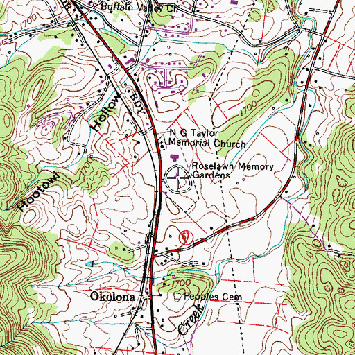 Topographic Map of Roselawn Memory Gardens, TN