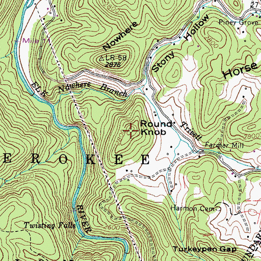 Topographic Map of Round Knob, TN