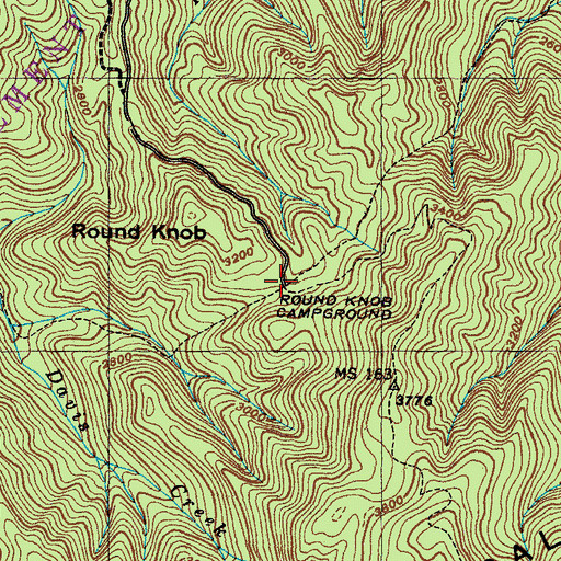 Topographic Map of Round Knob Campground, TN