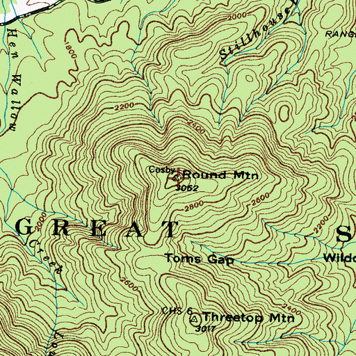 Topographic Map of Round Mountain, TN