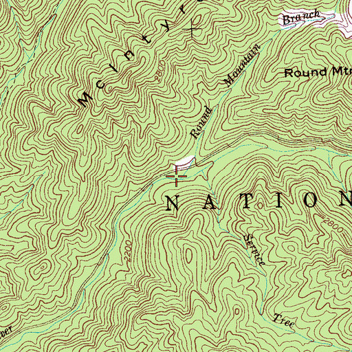Topographic Map of Round Mountain Branch, TN
