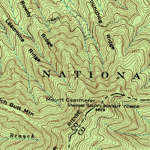 Topographic Map of Rowdy Ridge, TN