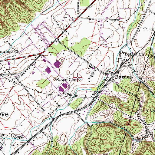 Topographic Map of Rowe Cemetery, TN