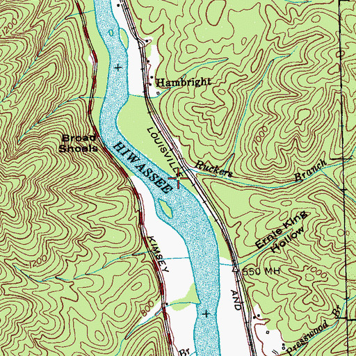 Topographic Map of Ruckers Branch, TN