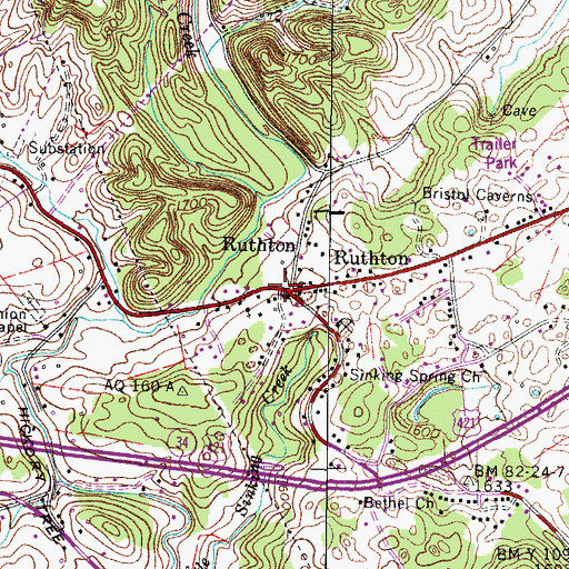 Topographic Map of Ruthton, TN