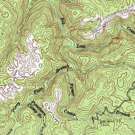 Topographic Map of Rymer Camp Branch, TN