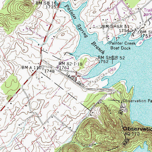 Topographic Map of Saddle Dam, TN