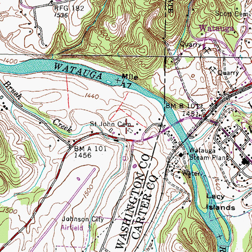 Topographic Map of Saint John Cemetery, TN