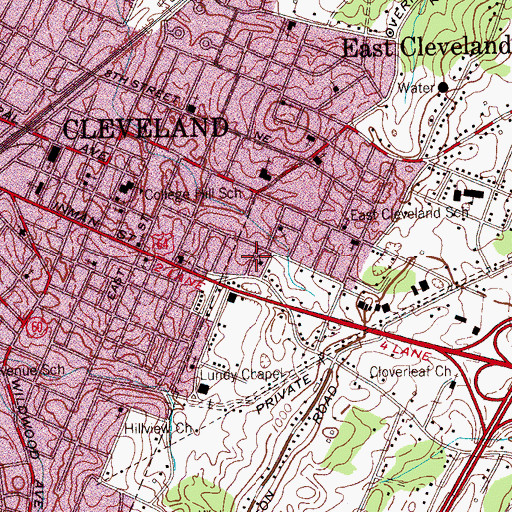 Topographic Map of Bradley County, TN