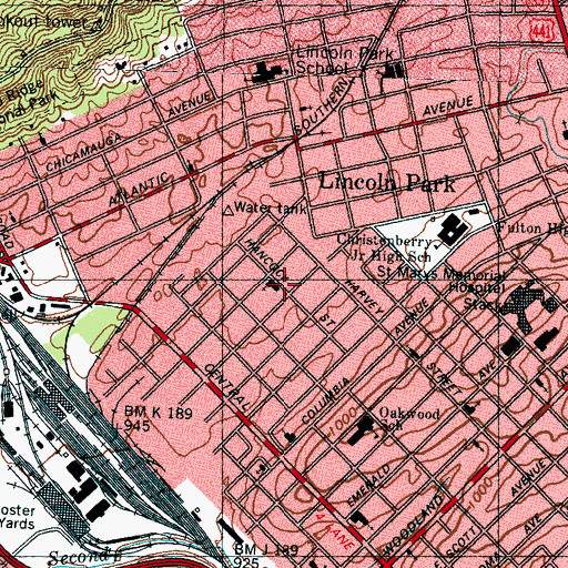 Topographic Map of Knox County, TN