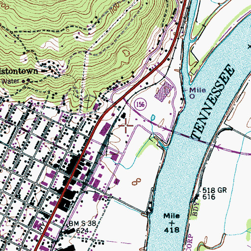 Topographic Map of WEPG-AM (South Pittsburg), TN
