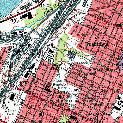 Topographic Map of WMOC-AM (Chattanooga), TN