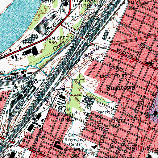 Topographic Map of WDXB-AM (Chattanooga), TN