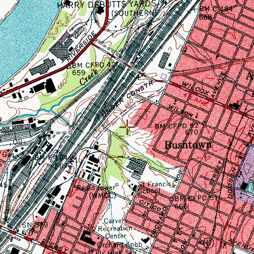 Topographic Map of WNOO-AM (Chattanooga), TN