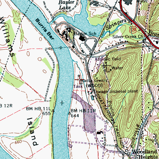 Topographic Map of WDOD-AM (Chattanooga), TN