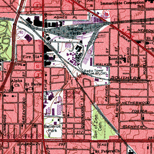 Topographic Map of WLOK-AM (Memphis), TN