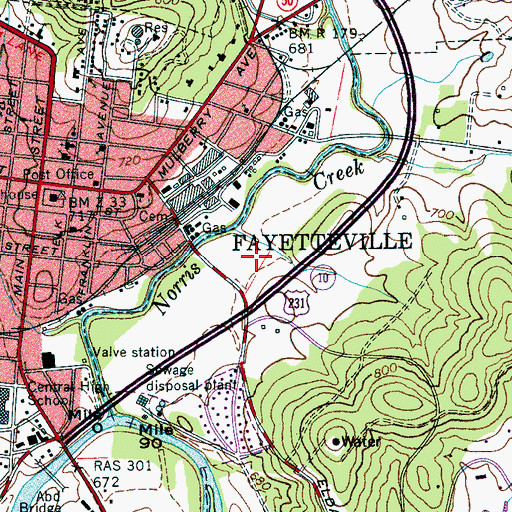 Topographic Map of WIXC-AM (Fayetteville), TN