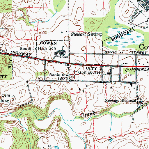 Topographic Map of WZYX-AM (Cowan), TN