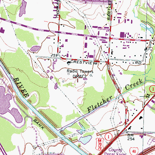Topographic Map of WMC-AM (Memphis), TN